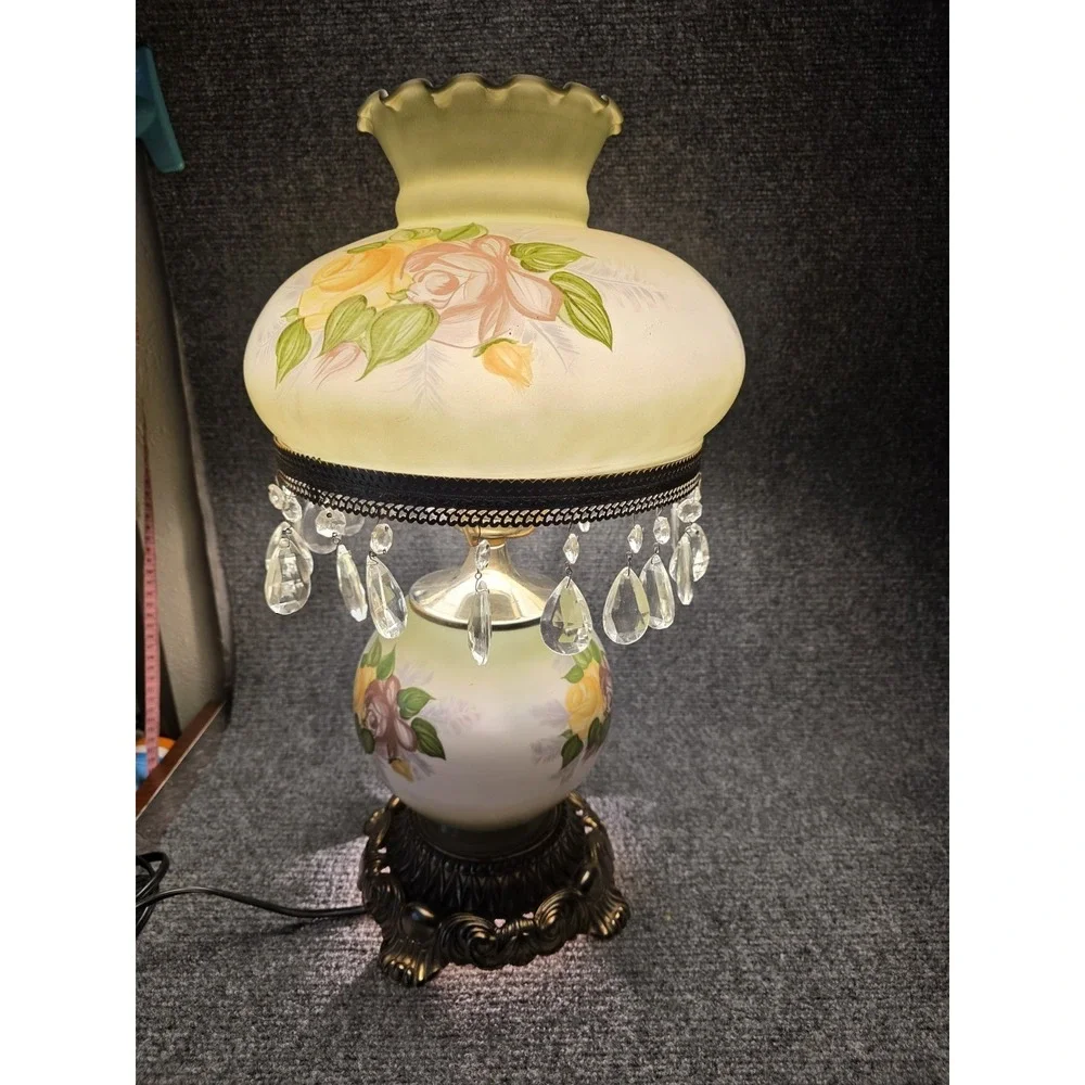 Antique Rose on Green Hurricane Lamp 10